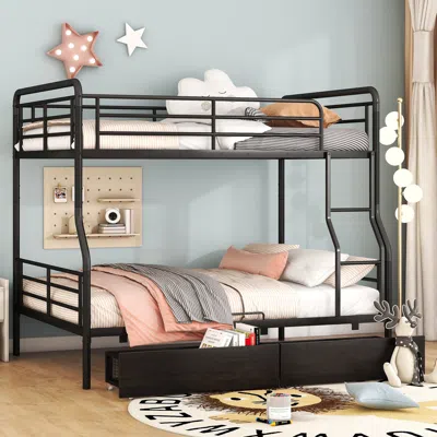 Streamdale Furniture Streamdale Full Xl Over Queen Metal Bunk Bed With 2 Drawers