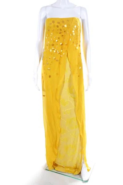 Rafael Cennamo Womens Back Zip Embellished Silk Sweetheart Gown Yellow In Yellow