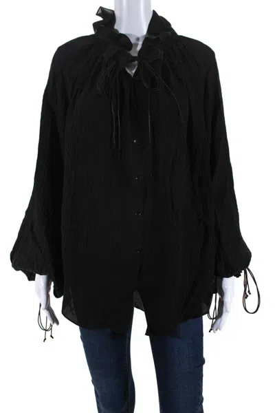 Petar Petrov Womens Londra Silk Crepon Tie Neck Gathered Top Blouse Black It 36 In Black