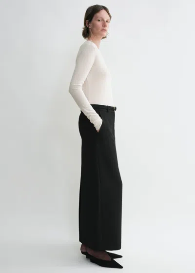 Totême Black Midi Straight Low-waisted Skirt In Recycled Polyester And Wool In Black