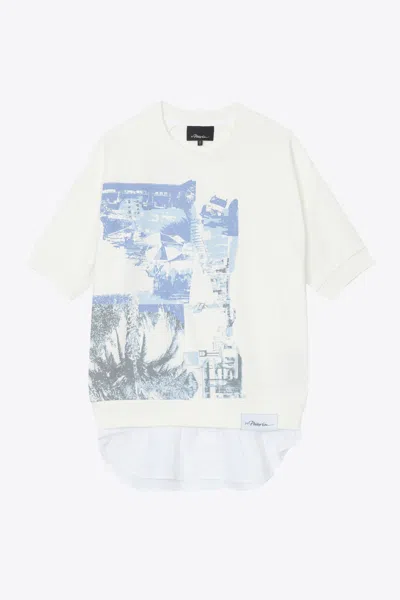 3.1 Phillip Lim Short Sleeve Postcard Print Sweatshirt In White Postcard Print