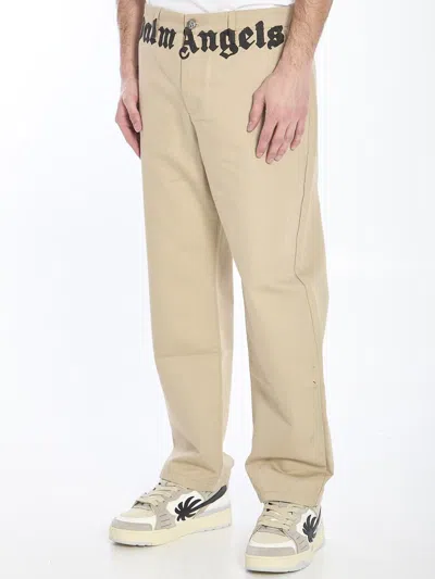 Shop Palm Angels Chino Pants With Logo In Beige