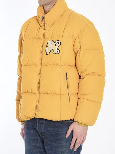 Palm Angels Monogram Corduroy Puffer Jacket In Orange