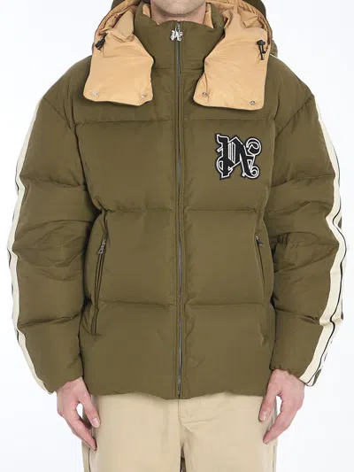 Palm Angels 'down Jacket With Logo Patch In Green