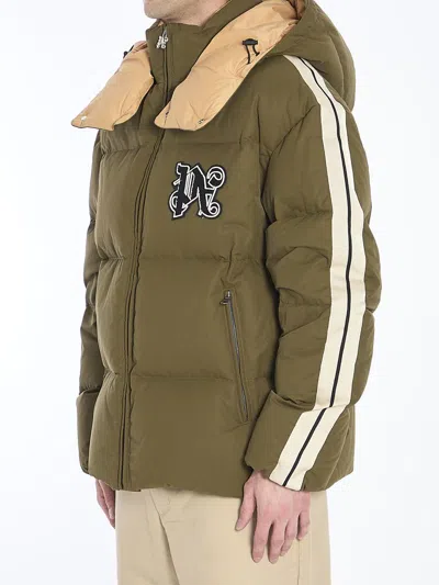 Palm Angels 'down Jacket With Logo Patch In Green