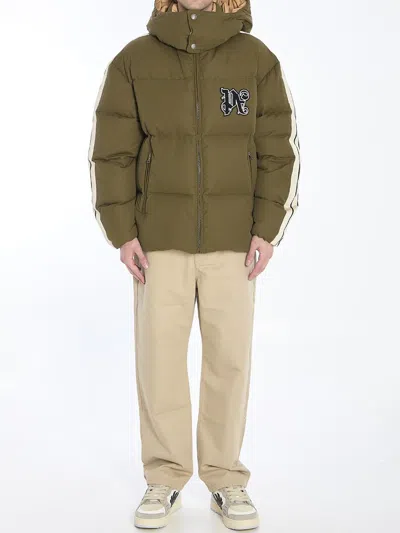 Palm Angels 'down Jacket With Logo Patch In Green