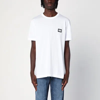 Dolce & Gabbana Dolce&gabbana White Crewneck T Shirt With Logo Plaque In White