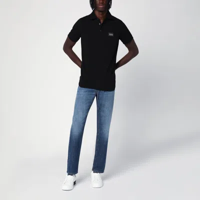 Dolce & Gabbana Short-sleeved Wool Polo Shirt In Black