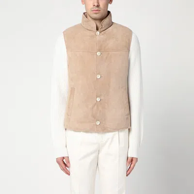 Brunello Cucinelli Beige Suede Waistcoat In Brown
