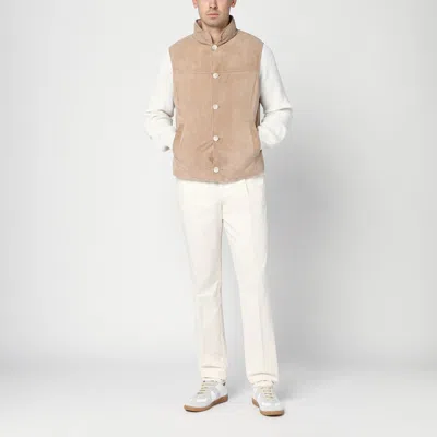 Brunello Cucinelli Beige Suede Waistcoat In Brown