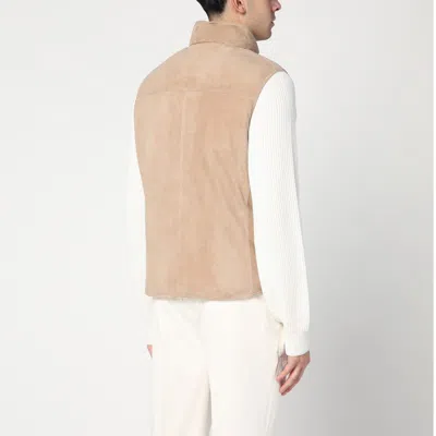 Brunello Cucinelli Beige Suede Waistcoat In Brown
