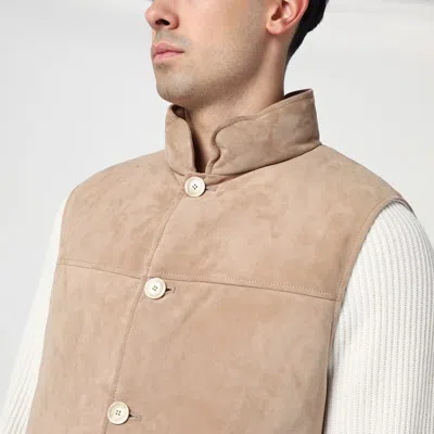 Brunello Cucinelli Beige Suede Waistcoat In Brown