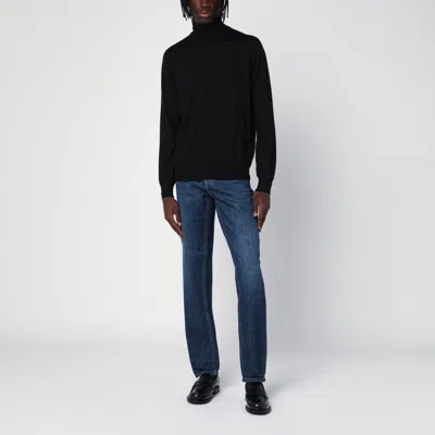 Shop Brunello Cucinelli Black Cashmere And Silk Turtleneck Jumper