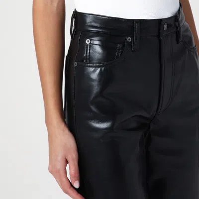 Shop Agolde Black Faux Leather Trousers