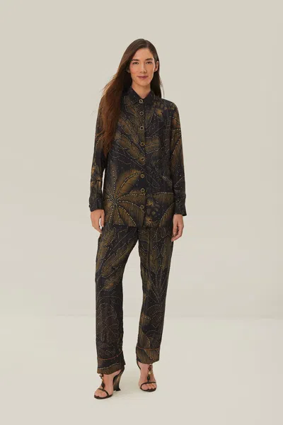 FARM RIO ACTIVE BLACK GOLDEN FOLIAGE PAJAMA SHIRT 