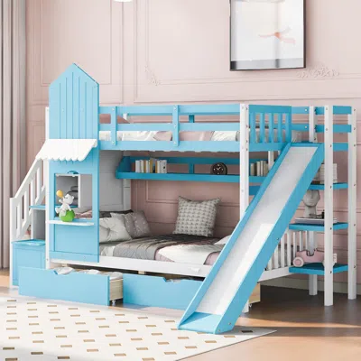 Streamdale Furniture Streamdale Twin Over Twin Castle Style Bunk Bed With 2 Drawers 3 Shelves