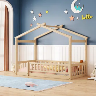 Streamdale Furniture Streamdale Twin Size Wood Bed House Bed Frame With Fence