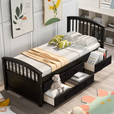 Streamdale Furniture Streamdale Twin Size Platform Storage Bed Solid Wood Bed With 6 Drawers