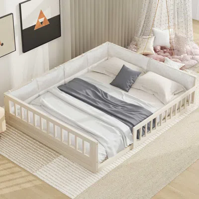 Streamdale Furniture Streamdale Wood Full Size Upholstered Platform Bed With Guardrail And Pillow