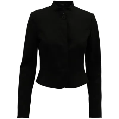 Theory Mandarin-collar Flared Hem Blazer In Black Wool In Black