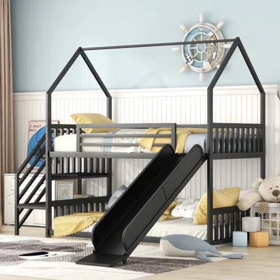Streamdale Furniture Streamdale Twin Size Metal Bunk Bed House Bed With Slide And Staircase