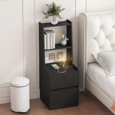 Streamdale Furniture Streamdale Smart Storage Cabinet With Charging Station & Voice-controlled Led Night Light