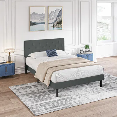 Streamdale Furniture Streamdale Queen Size Upholstered Platform Bed Frame With Modern Button Tufted Linen Fabric Headboar