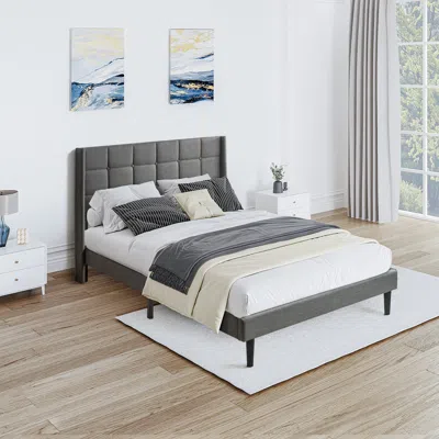 Streamdale Furniture Streamdale Queen Size Upholstered Platform Bed Frame With Modern Button Tufted Linen Fabric Headboar