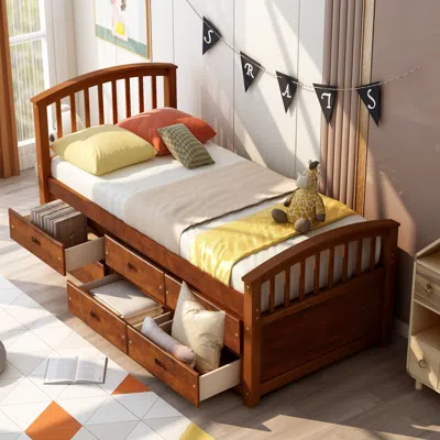 Streamdale Furniture Streamdale Twin Size Platform Storage Bed Solid Wood Bed With 6 Drawers