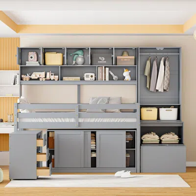 Streamdale Furniture Streamdale Twin Size Wooden Loft Bed Big Storage With Under-bed Desk