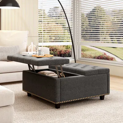 Streamdale Furniture Streamdale Cotton Linen Fabroversized Storage Square Chair With Storage Large Square Ottoman With St