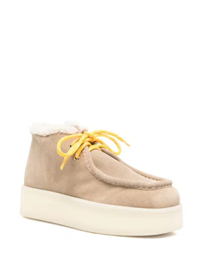 Miu Miu Suede Flatform Boots In Nude