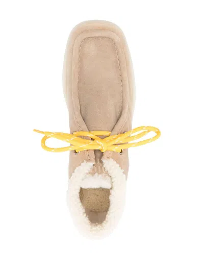 Miu Miu Suede Flatform Boots In Nude
