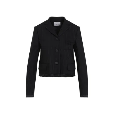 Miu Miu Pinstripe Wool Blazer In Black