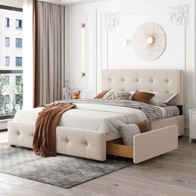 Streamdale Furniture Streamdale Upholstered Platform Bed With Classic Headboard And 4 Drawers