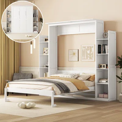Streamdale Furniture Streamdale Queen Size Murphy Bed Wall Bed With Shelves And Led Lights