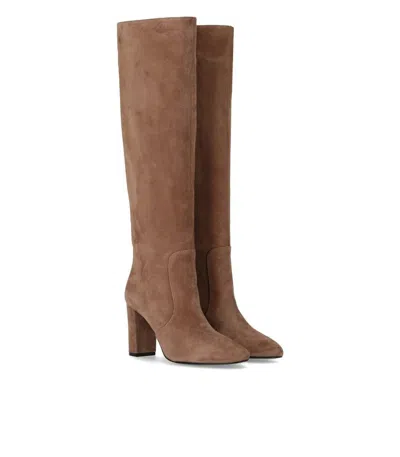 Shop Via Roma 15 Beige Suede Heeled High Boot