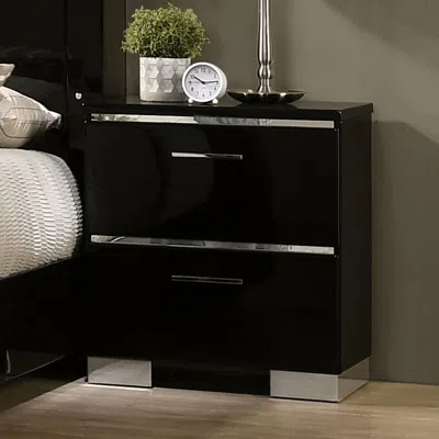 Streamdale Furniture Streamdale Black Nightstand With Usb Charger & Chrome Accents