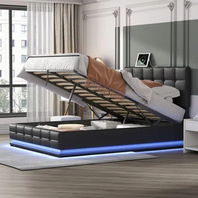 Streamdale Furniture Streamdale Tufted Pu Upholstered Platform Bed With Hydraulic Storage System