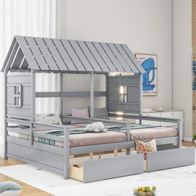 Streamdale Furniture Streamdale Twin Size House Platform Beds With Two Drawers For Boy And Girl Shared Beds