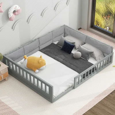 Streamdale Furniture Streamdale Wood Full Size Upholstered Platform Bed With Guardrail And Pillow