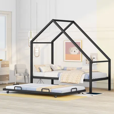 Streamdale Furniture Streamdale Metal House Bed With Trundle