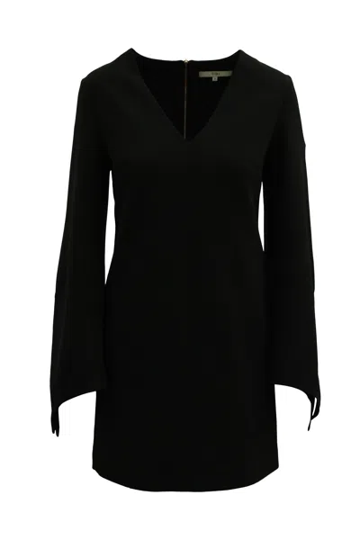 Tibi V-neck Long Sleeve Dress In Black Polyester In Black