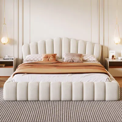 Streamdale Furniture Streamdale Velvet Upholstered Queen Bed Frame Shell-shaped Headboard For Bedroom