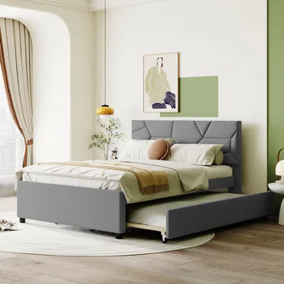 Streamdale Furniture Streamdale Full Size Upholstered Platform Bed With Brick Pattern Headboard