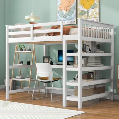 Streamdale Furniture Streamdale Full Size Loft Bed With Storage Shelves And Under-bed Desk