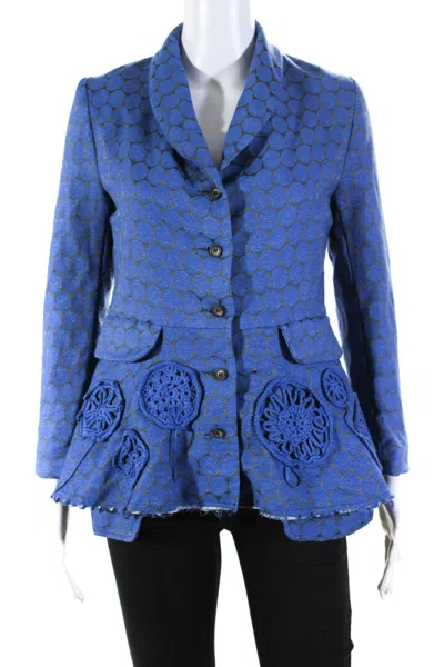 Phos Phoro Womens Peplum Jacket With Crochet Applique Blue In Blue