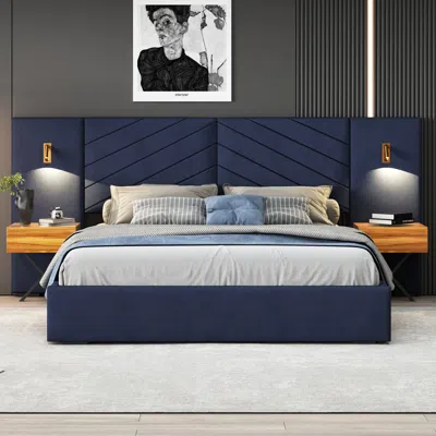 Streamdale Furniture Streamdale Royal Blue Velvet Wingback Bed Frame - Queen Size