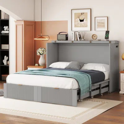 Streamdale Furniture Streamdale Full Size Murphy Bed Wall Bed With Drawer And A Set Of Sockets & Usb Ports