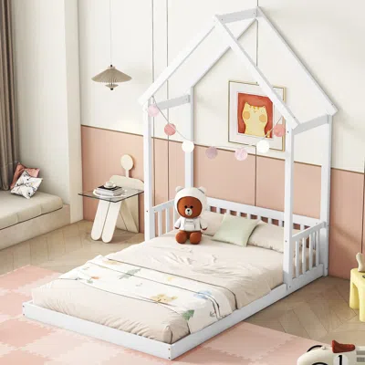Streamdale Furniture Streamdale Full Roof-framed Headboard Floor Bed With Headboard Guardrails